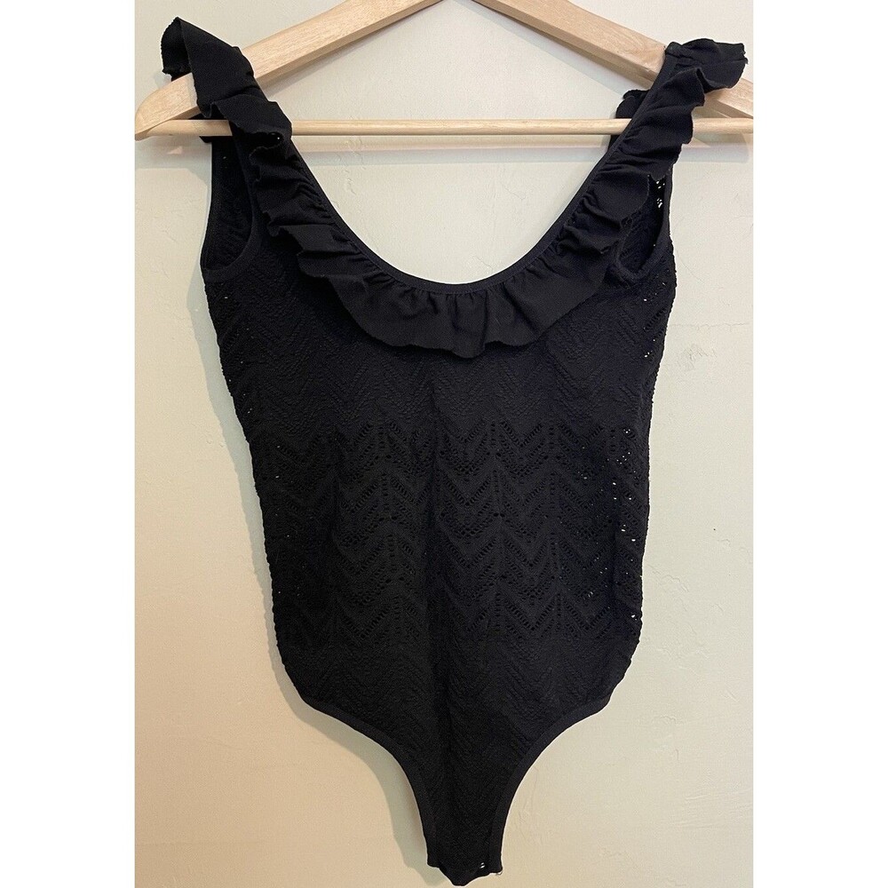 Women's Intimately Free People Black Ruffle Open Knit Bodysuit Tank Size XS/S